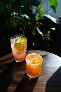 Cold Drinks on Wooden Table